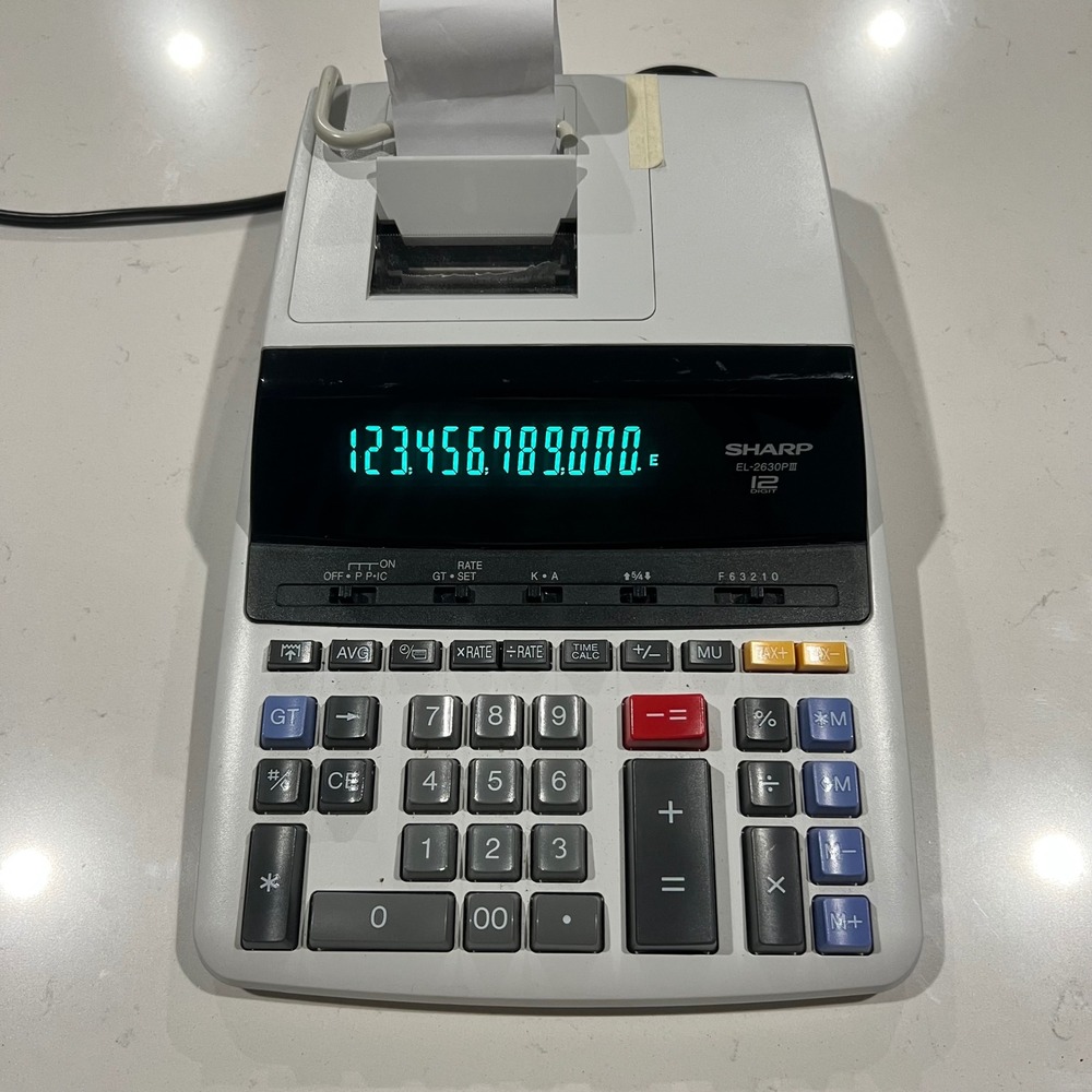 Sharp EL-2630PIII 12 Digit Two Color Printing Calculator Desktop Business AC
